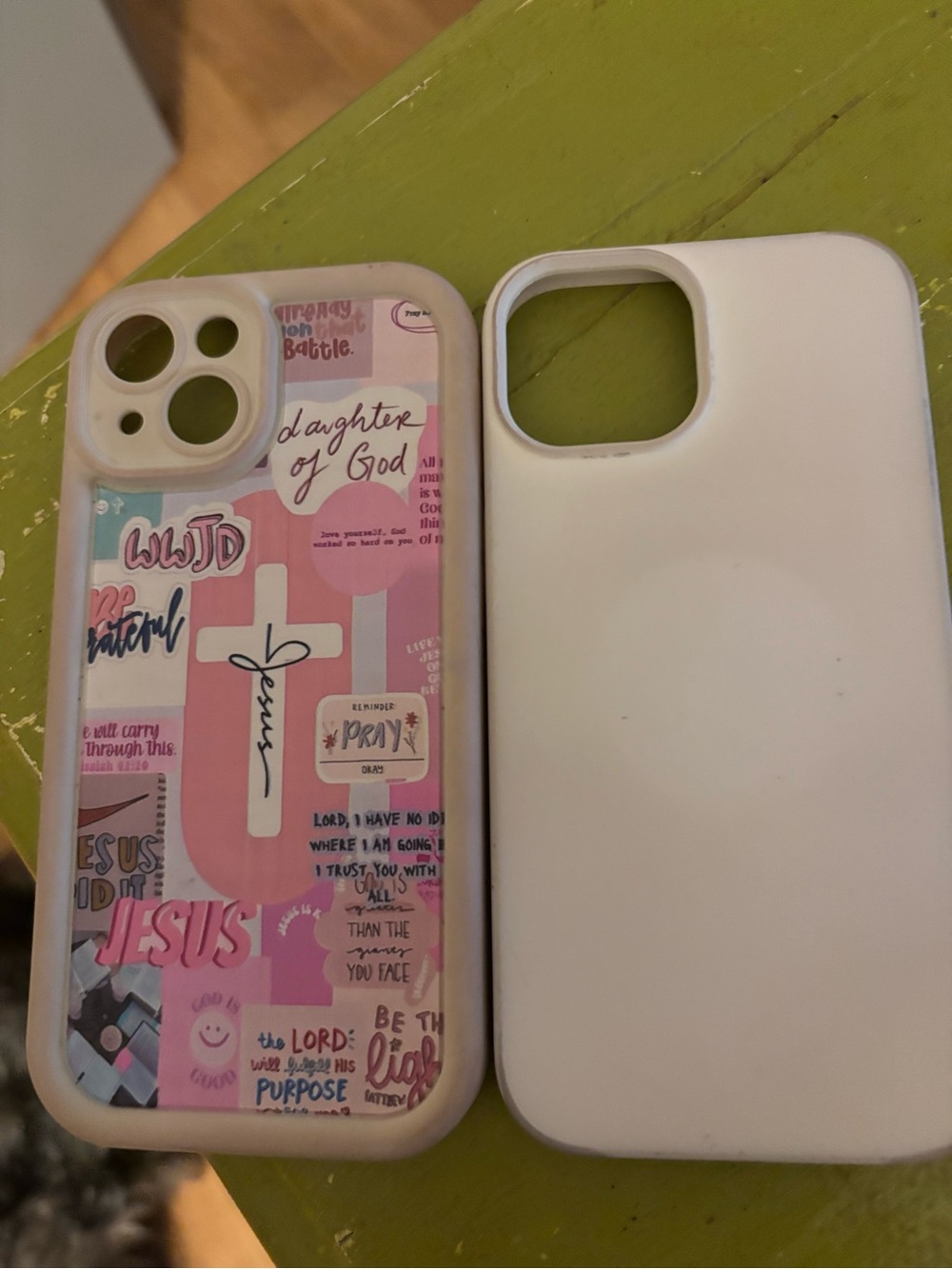 Pink Religious Graphic iPhone Case with White Bumper iPhone 15